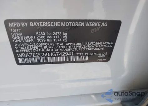 2018 BMW 740I z USA, uszkodzony, nr VIN WBA7E2C59JG742941